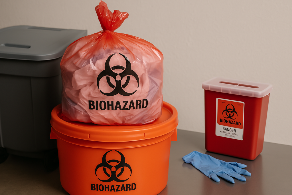 biohazard material bags in picture.