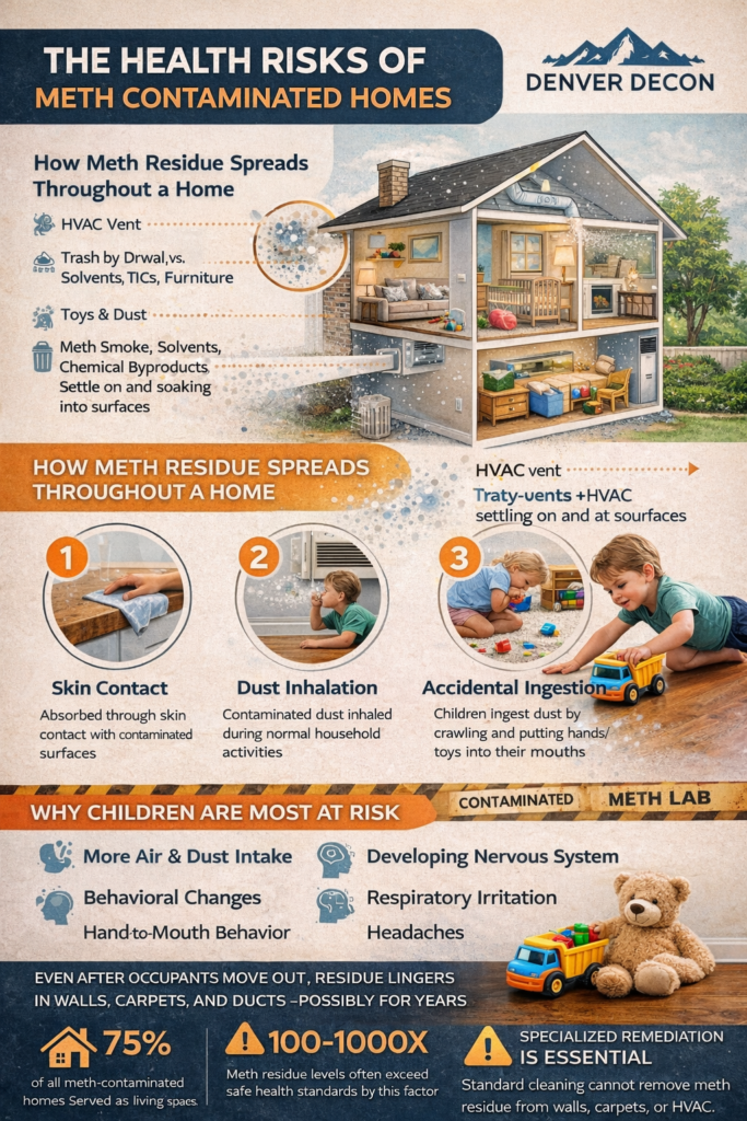 infograph showing the hazards of a meth home.