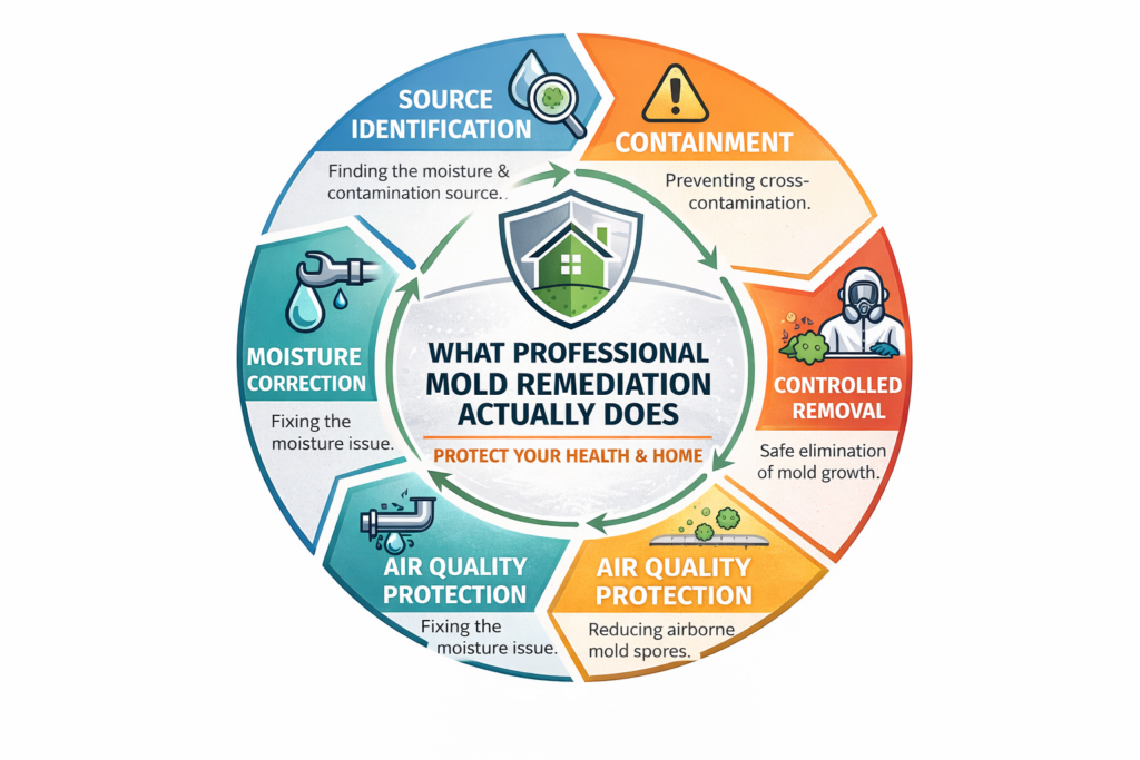 infograph showing the process of professional mold remediation