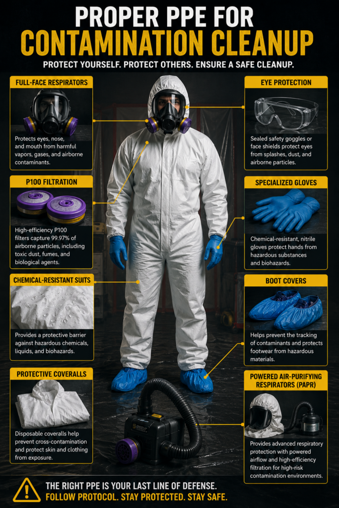 Image of standard PPE that helps to protect the tech working on the biohazard area.