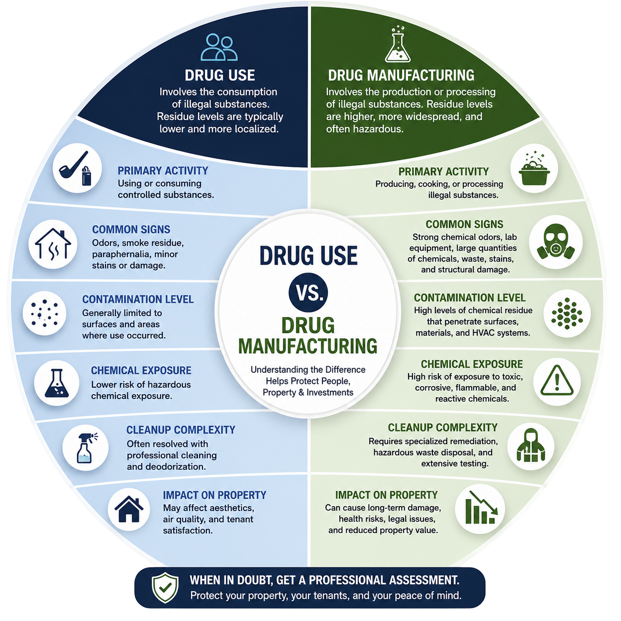 infographic image showing the difference between drug use and drug manufacturing