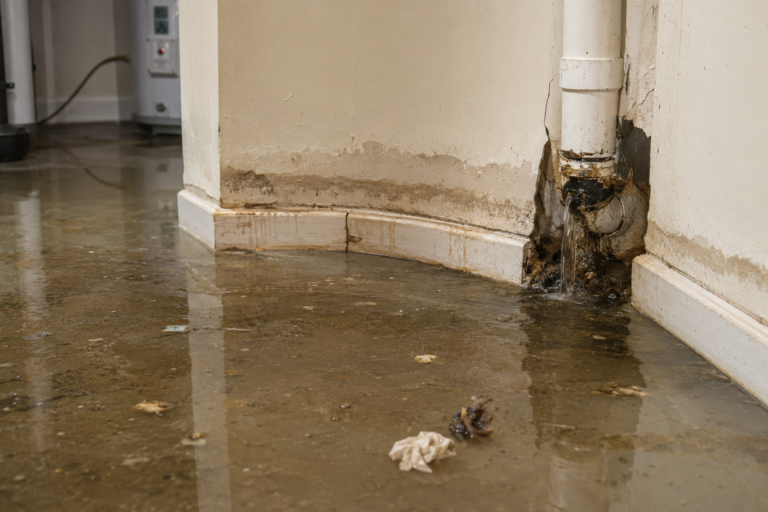 Finished basement with sewer water damage