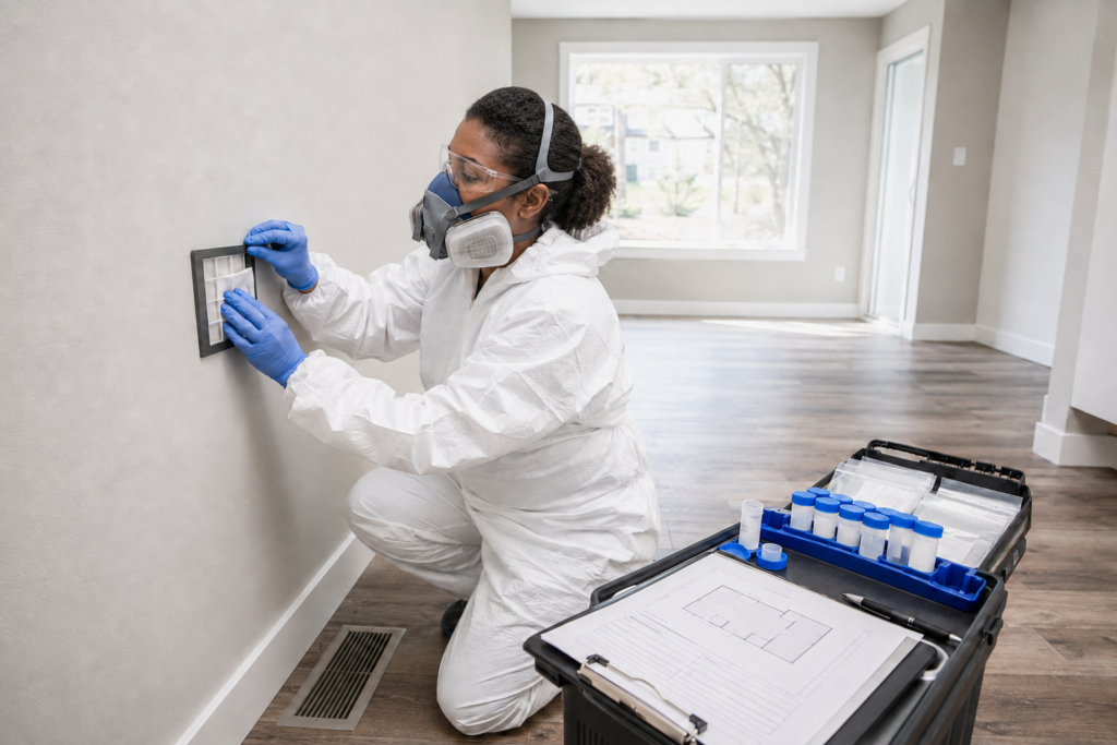 Environmental consultant performing clearance sample