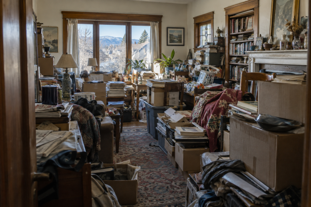 Cluttered-Colorado-bungalow-living-room