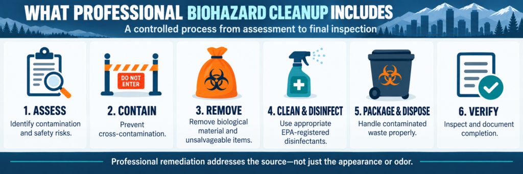 What professional biohazard cleanup includes Infograph
